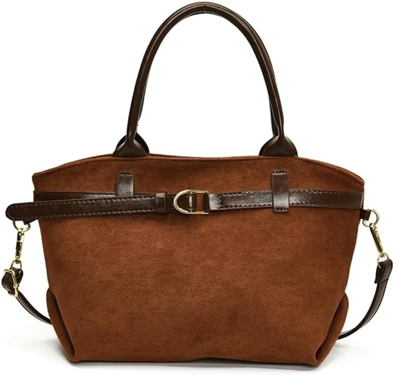 Suede Bags for Women Suede Tote Bag Retro Shoulder Bag Crossbody Purse Y2K Satchels Work Purses Top Handle Bag