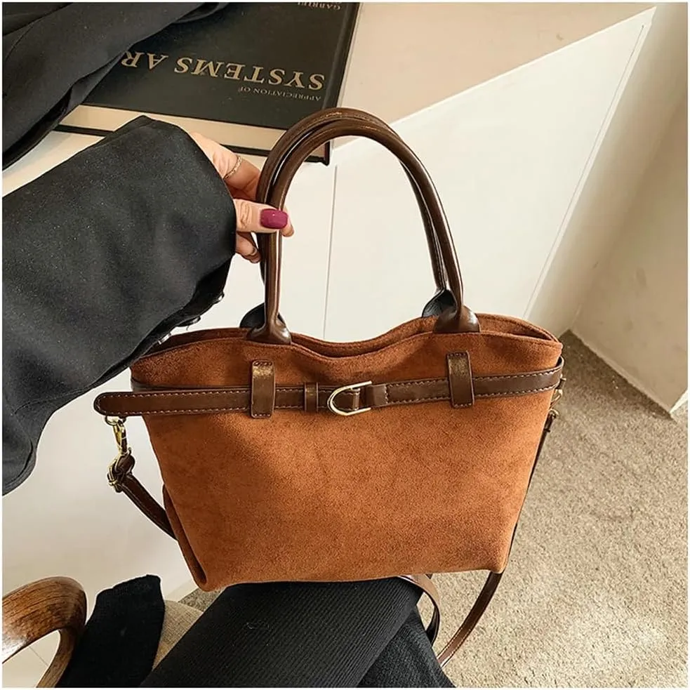 Suede Bags for Women Suede Tote Bag Retro Shoulder Bag Crossbody Purse Y2K Satchels Work Purses Top Handle Bag