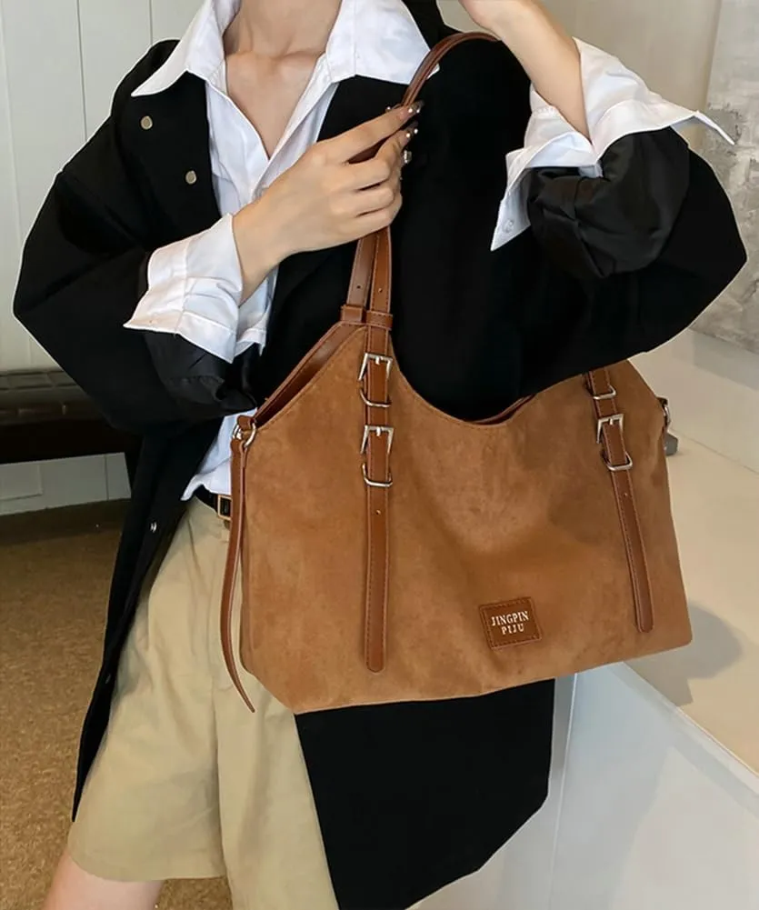 Suede Tote Bag for Women Vegan Leather Shoulder Slouchy Bag Suede Purse Satchel Bag Handbag Travel Office Handbag Fall