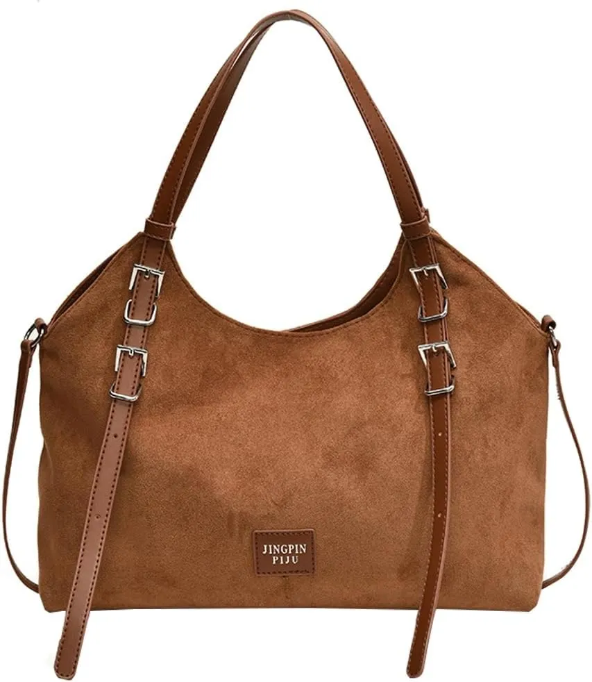 Suede Tote Bag for Women Vegan Leather Shoulder Slouchy Bag Suede Purse Satchel Bag Handbag Travel Office Handbag Fall