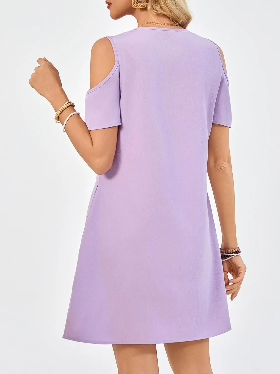 Summer Dresses for Women Casual Spaghetti Strap Off-Shoulder Short Sleeve Flowy Beach Sundress Vacation 2025