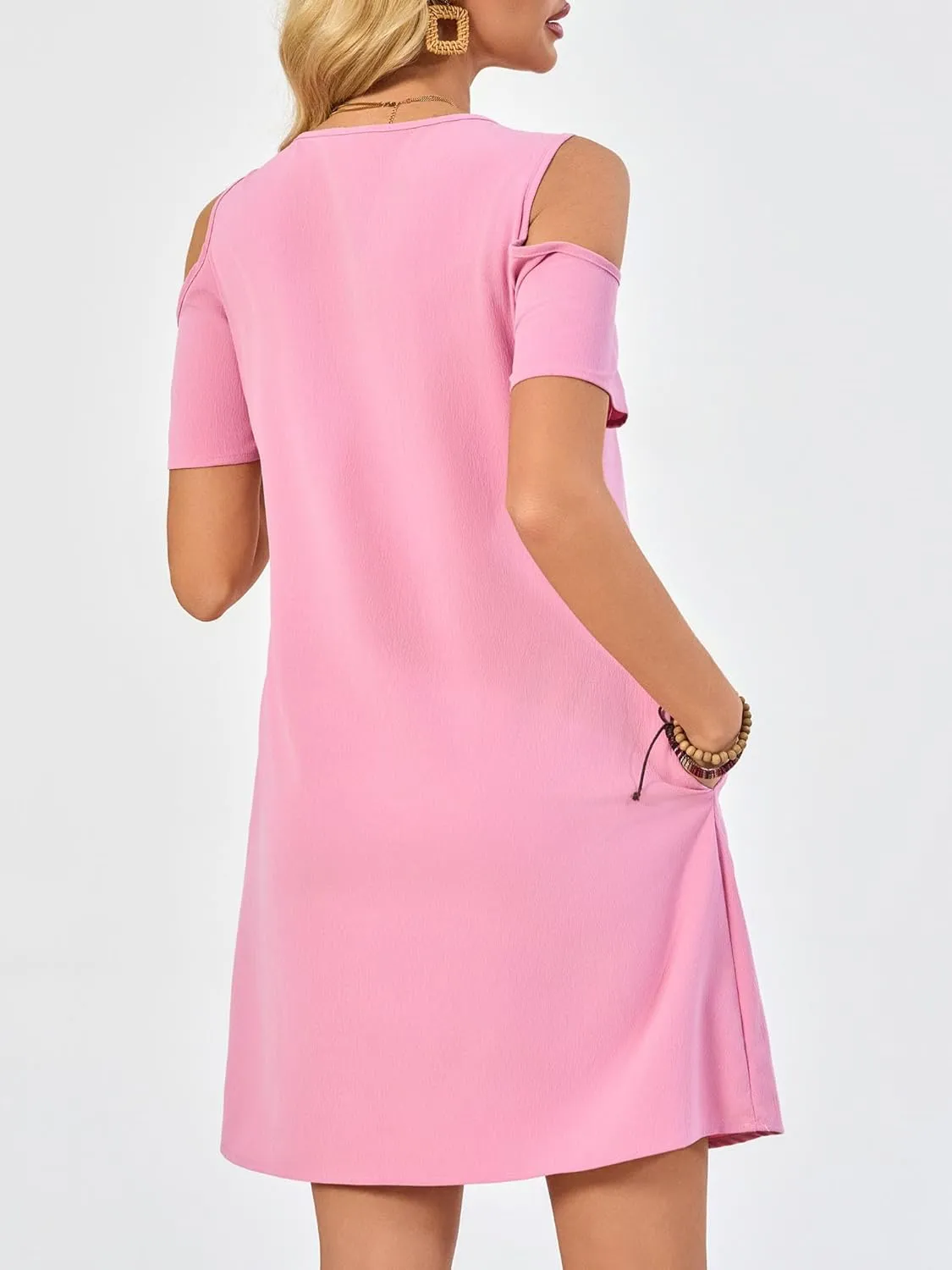 Summer Dresses for Women Casual Spaghetti Strap Off-Shoulder Short Sleeve Flowy Beach Sundress Vacation 2025