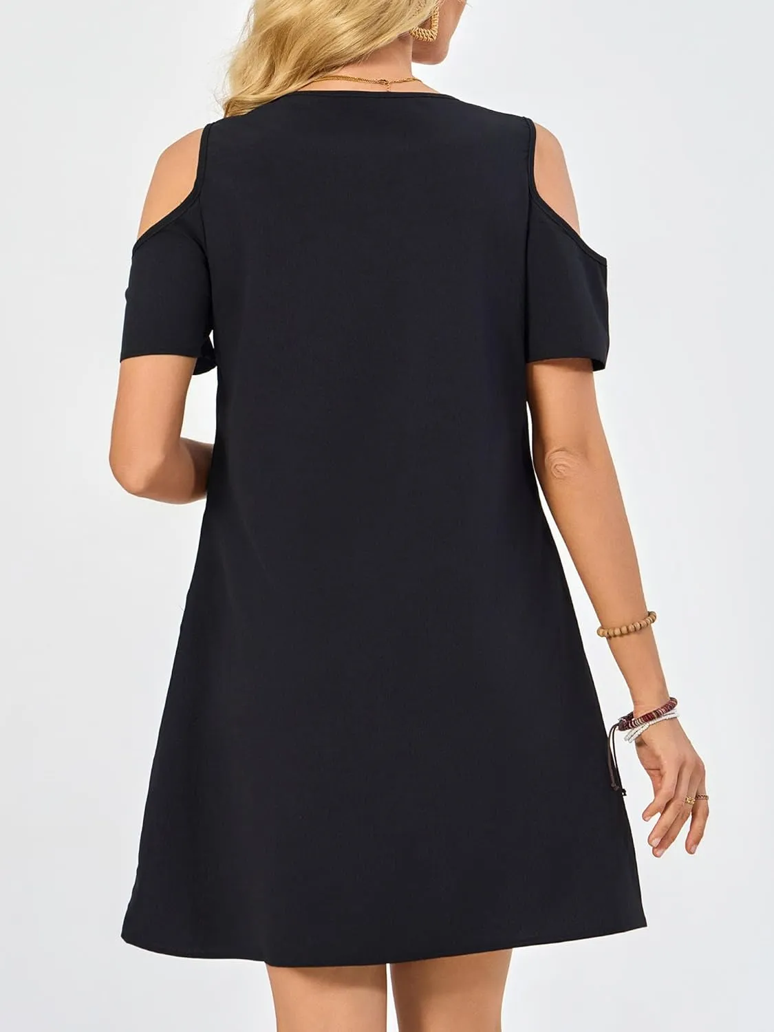 Summer Dresses for Women Casual Spaghetti Strap Off-Shoulder Short Sleeve Flowy Beach Sundress Vacation 2025