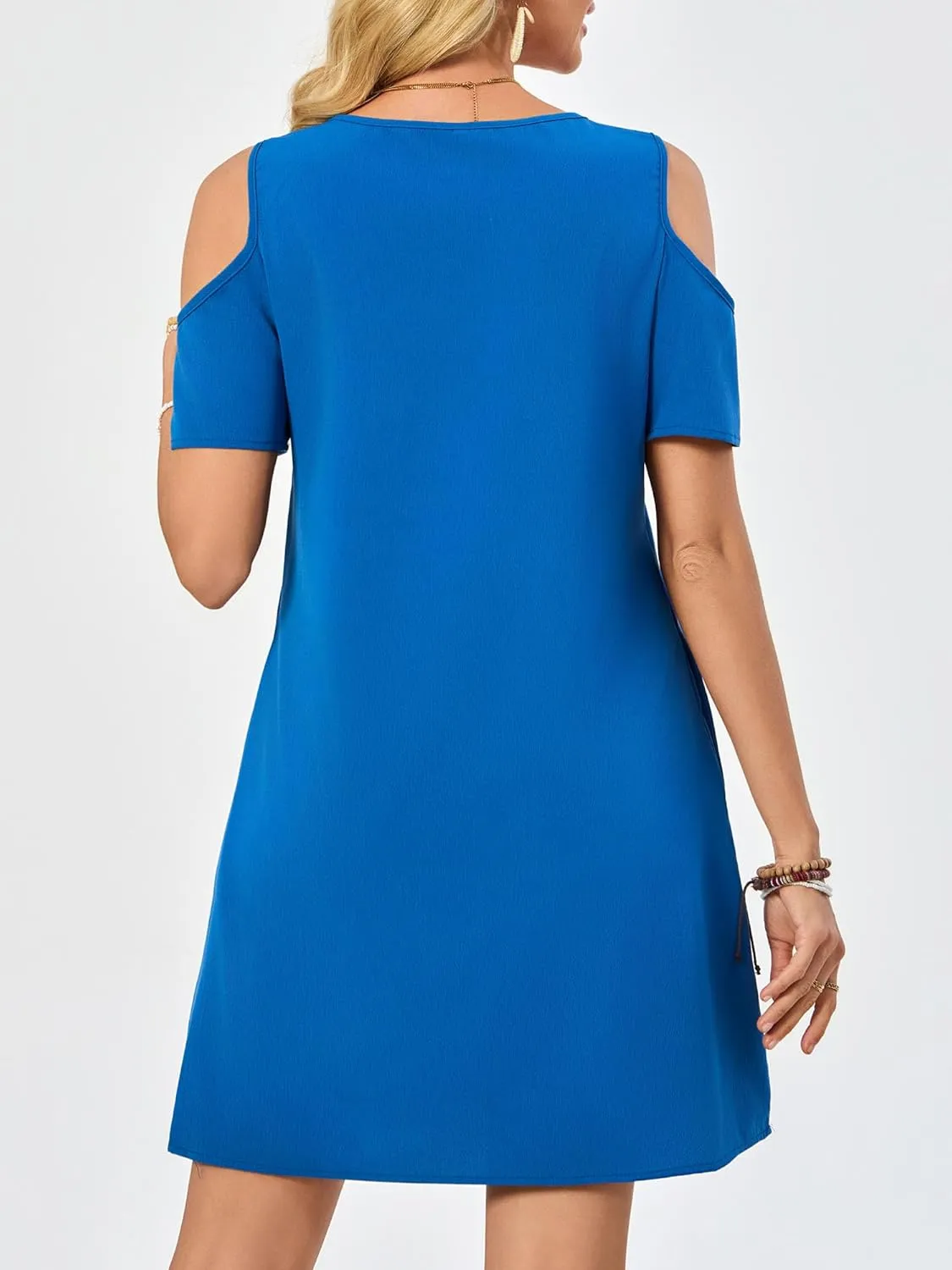 Summer Dresses for Women Casual Spaghetti Strap Off-Shoulder Short Sleeve Flowy Beach Sundress Vacation 2025