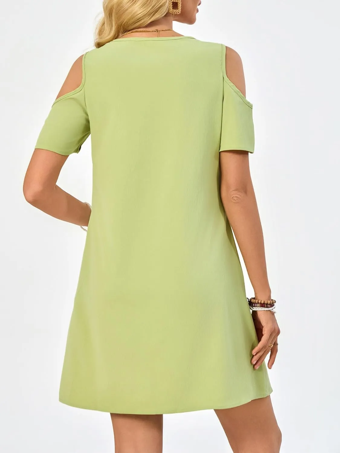 Summer Dresses for Women Casual Spaghetti Strap Off-Shoulder Short Sleeve Flowy Beach Sundress Vacation 2025