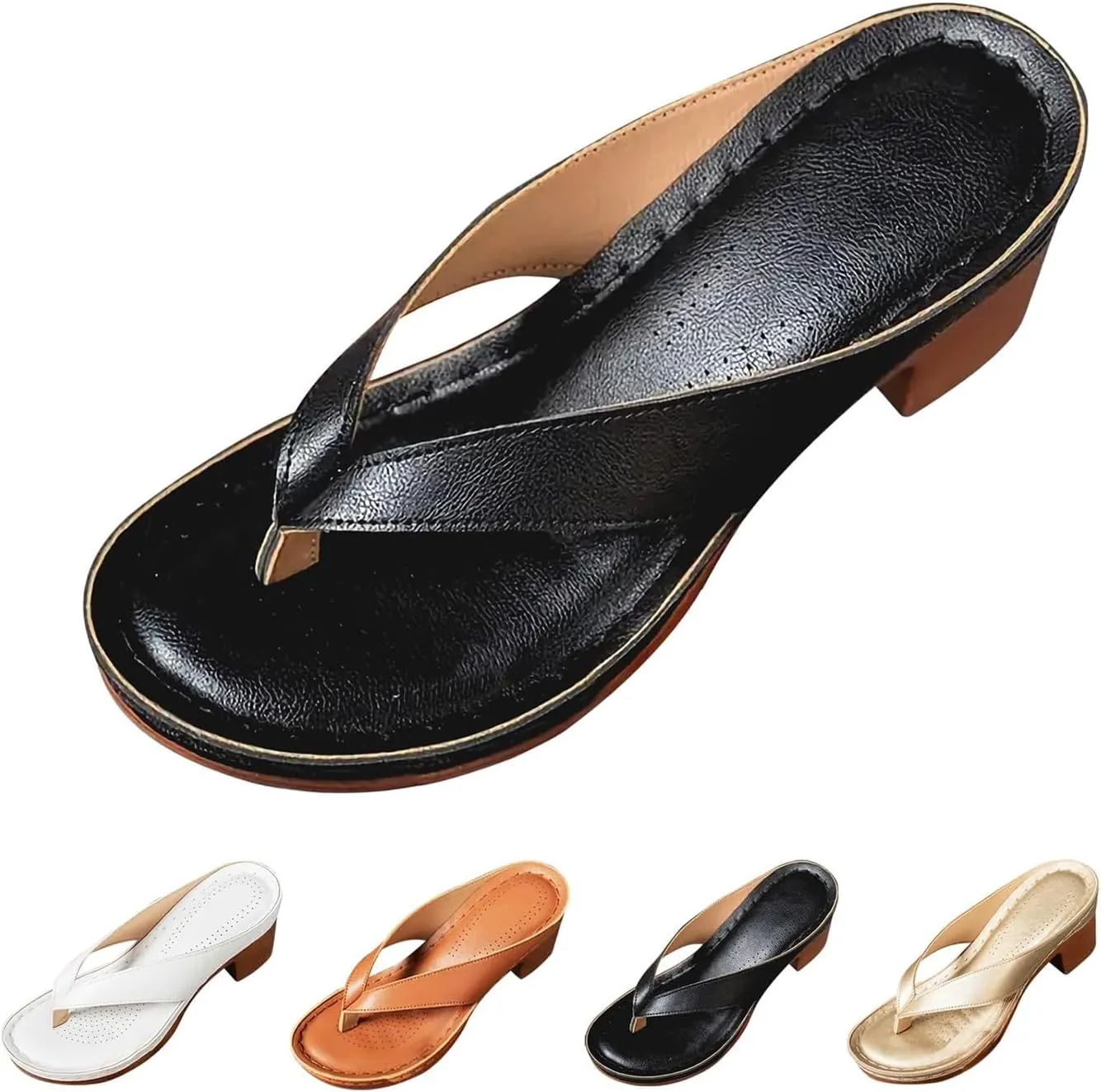 Summer Sandals for Women 2025 with Arch Support Women's Orthopedic Dressy Chunky Heel Flip Flops for Women Comfortable Slip-On Open Toe Heeled Casual Wedge Thong Sandals Bridal Party Wedding Shoes