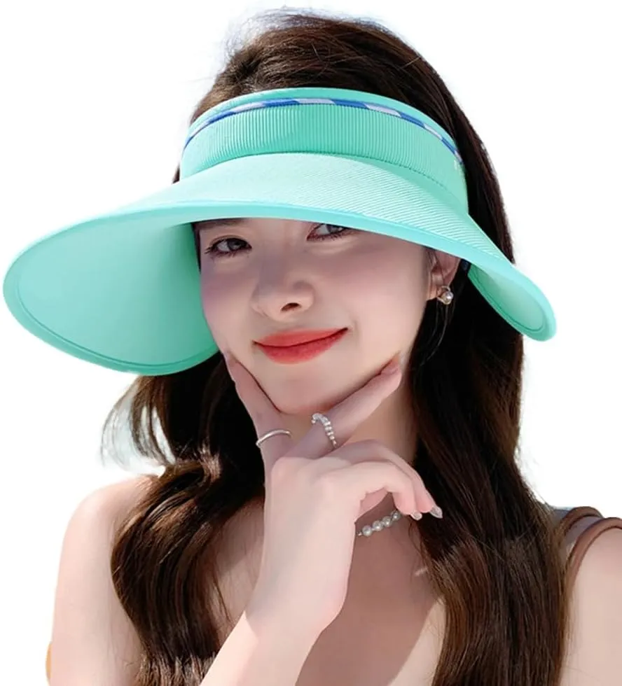 Sun Visor Hats for Women Wide Brim UPF 50  UV Sun Protection Visor Hats Casual Adjustable Roll up Summer Beach Caps