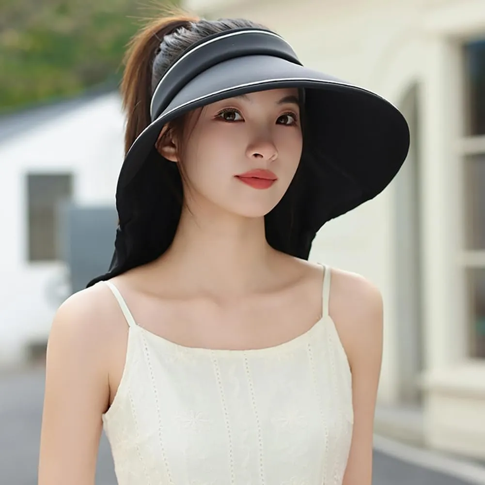 Sun Visor Hats for Women Wide Brim UPF 50  UV Sun Protection Visor Hats Casual Adjustable Roll up Summer Beach Caps