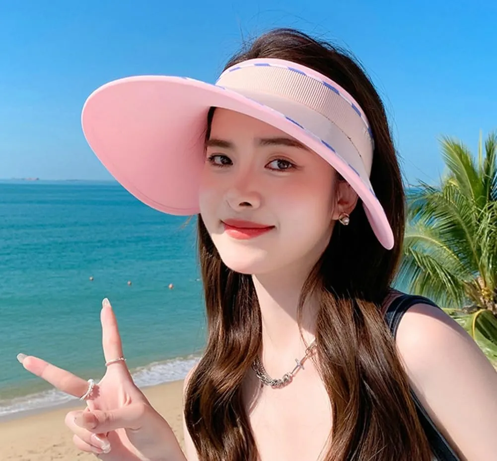Sun Visor Hats for Women Wide Brim UPF 50  UV Sun Protection Visor Hats Casual Adjustable Roll up Summer Beach Caps