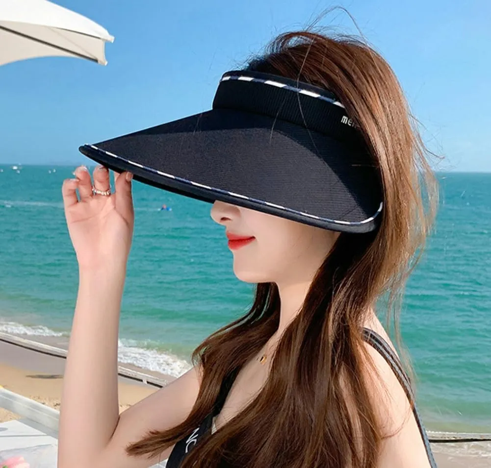 Sun Visor Hats for Women Wide Brim UPF 50  UV Sun Protection Visor Hats Casual Adjustable Roll up Summer Beach Caps