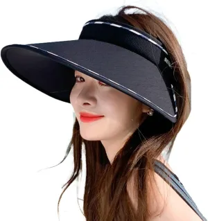 Sun Visor Hats for Women Wide Brim UPF 50  UV Sun Protection Visor Hats Casual Adjustable Roll up Summer Beach Caps