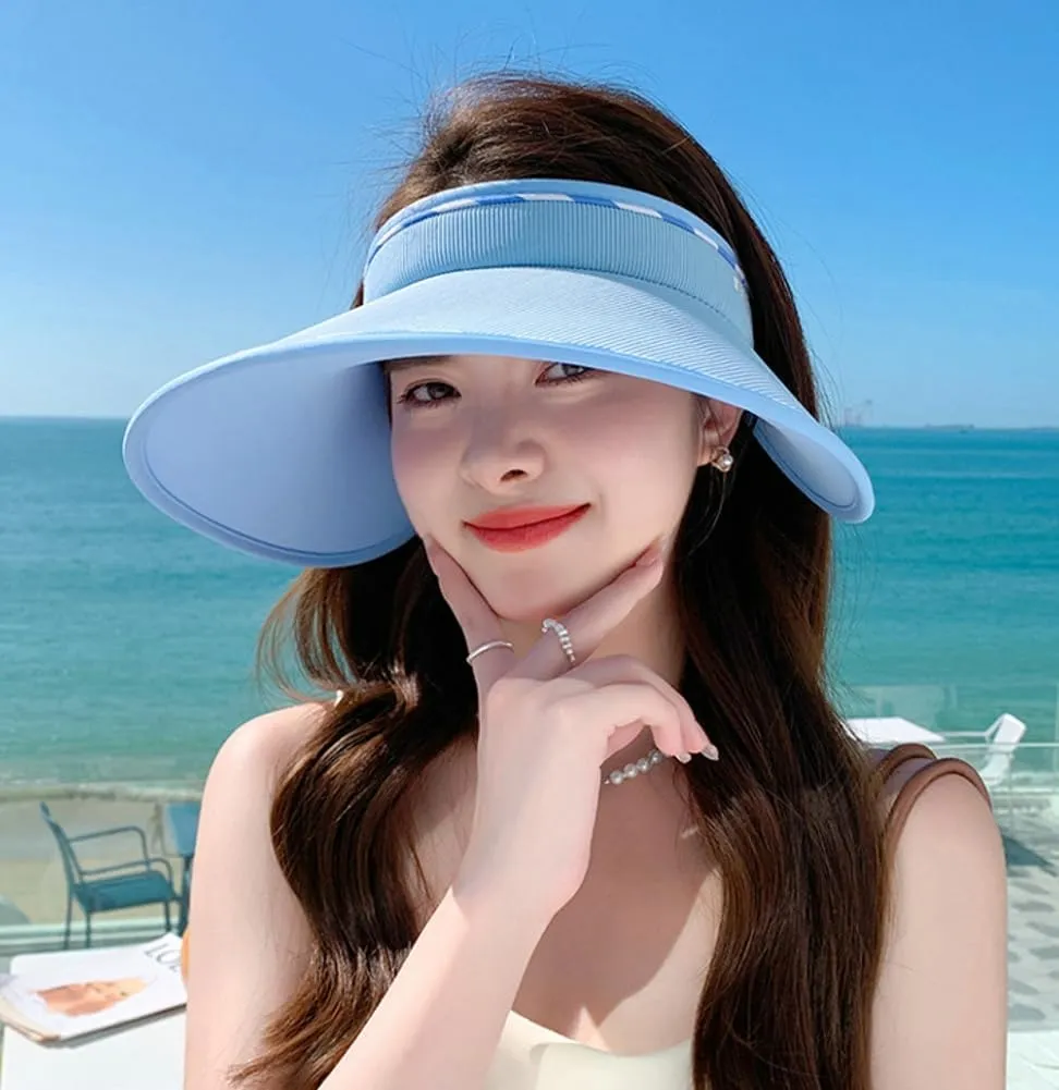 Sun Visor Hats for Women Wide Brim UPF 50  UV Sun Protection Visor Hats Casual Adjustable Roll up Summer Beach Caps