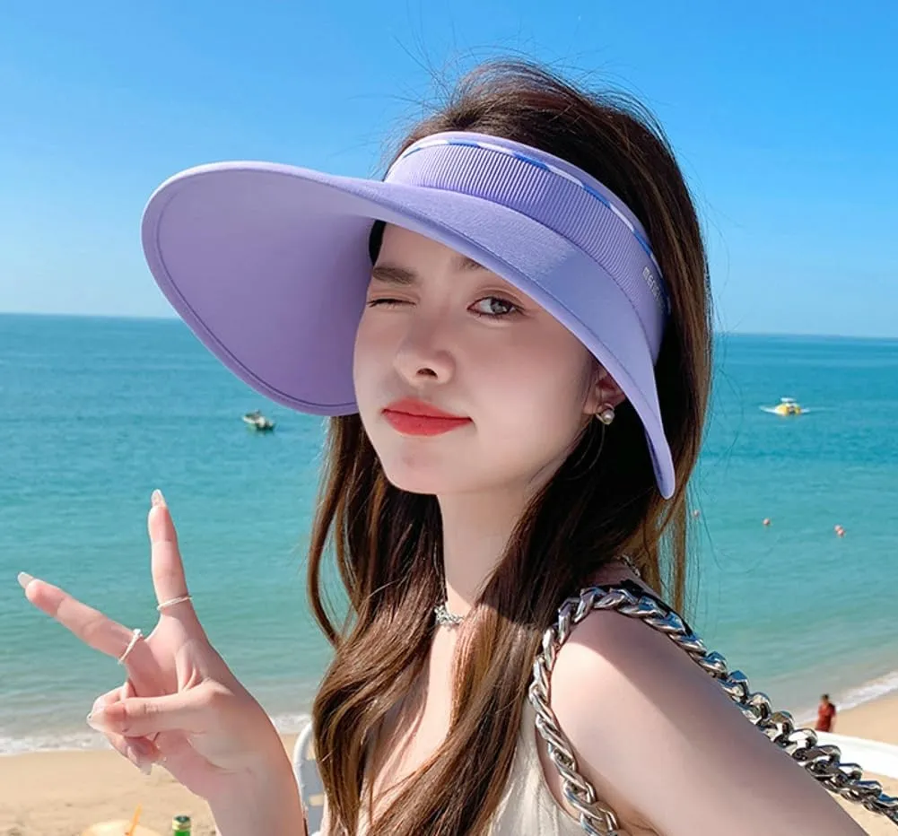 Sun Visor Hats for Women Wide Brim UPF 50  UV Sun Protection Visor Hats Casual Adjustable Roll up Summer Beach Caps