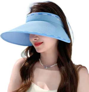 Sun Visor Hats for Women Wide Brim UPF 50  UV Sun Protection Visor Hats Casual Adjustable Roll up Summer Beach Caps
