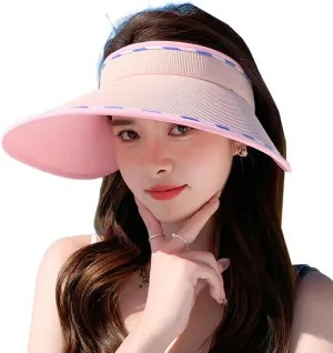 Sun Visor Hats for Women Wide Brim UPF 50  UV Sun Protection Visor Hats Casual Adjustable Roll up Summer Beach Caps