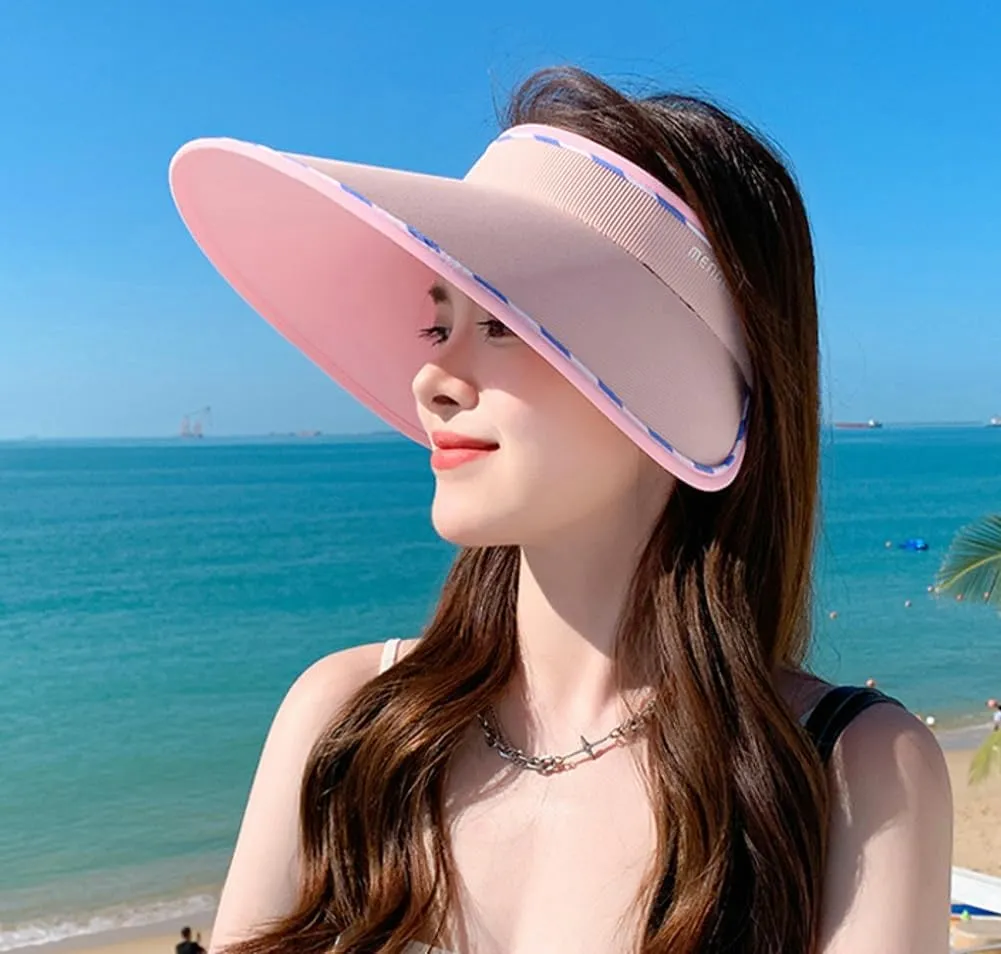 Sun Visor Hats for Women Wide Brim UPF 50  UV Sun Protection Visor Hats Casual Adjustable Roll up Summer Beach Caps