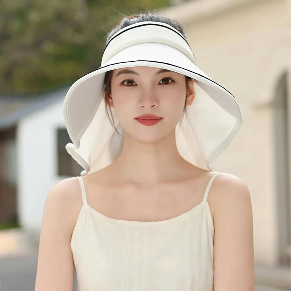 Sun Visor Hats for Women Wide Brim UPF 50  UV Sun Protection Visor Hats Casual Adjustable Roll up Summer Beach Caps