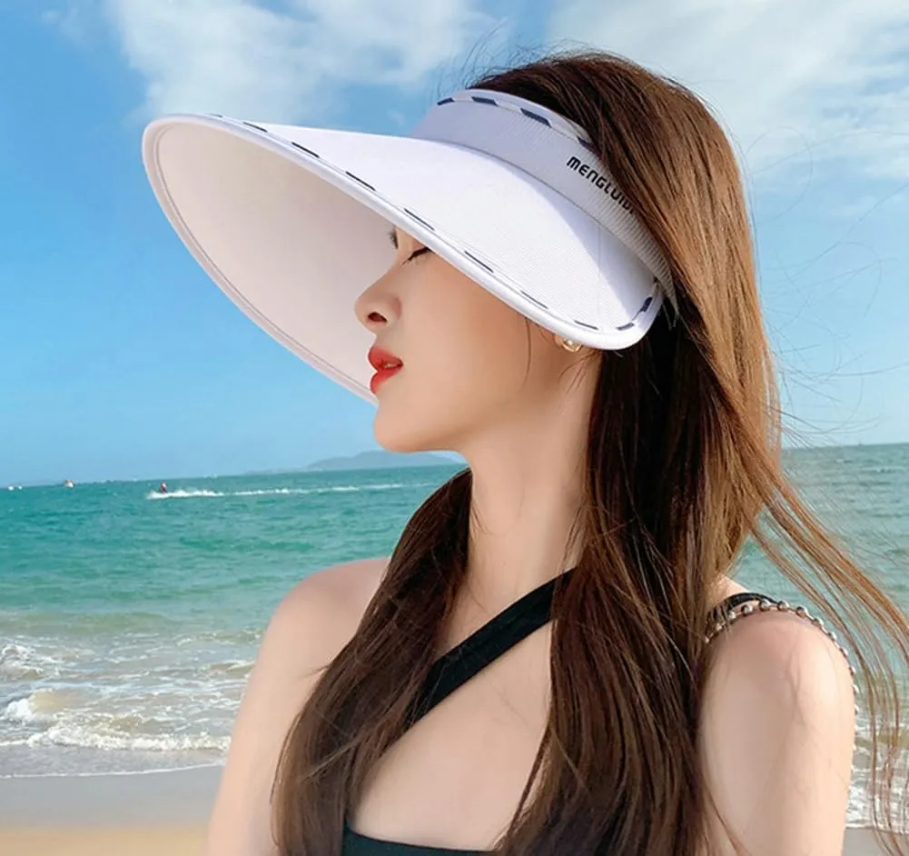 Sun Visor Hats for Women Wide Brim UPF 50  UV Sun Protection Visor Hats Casual Adjustable Roll up Summer Beach Caps