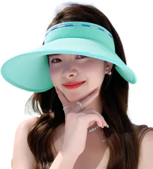 Sun Visor Hats for Women Wide Brim UPF 50  UV Sun Protection Visor Hats Casual Adjustable Roll up Summer Beach Caps