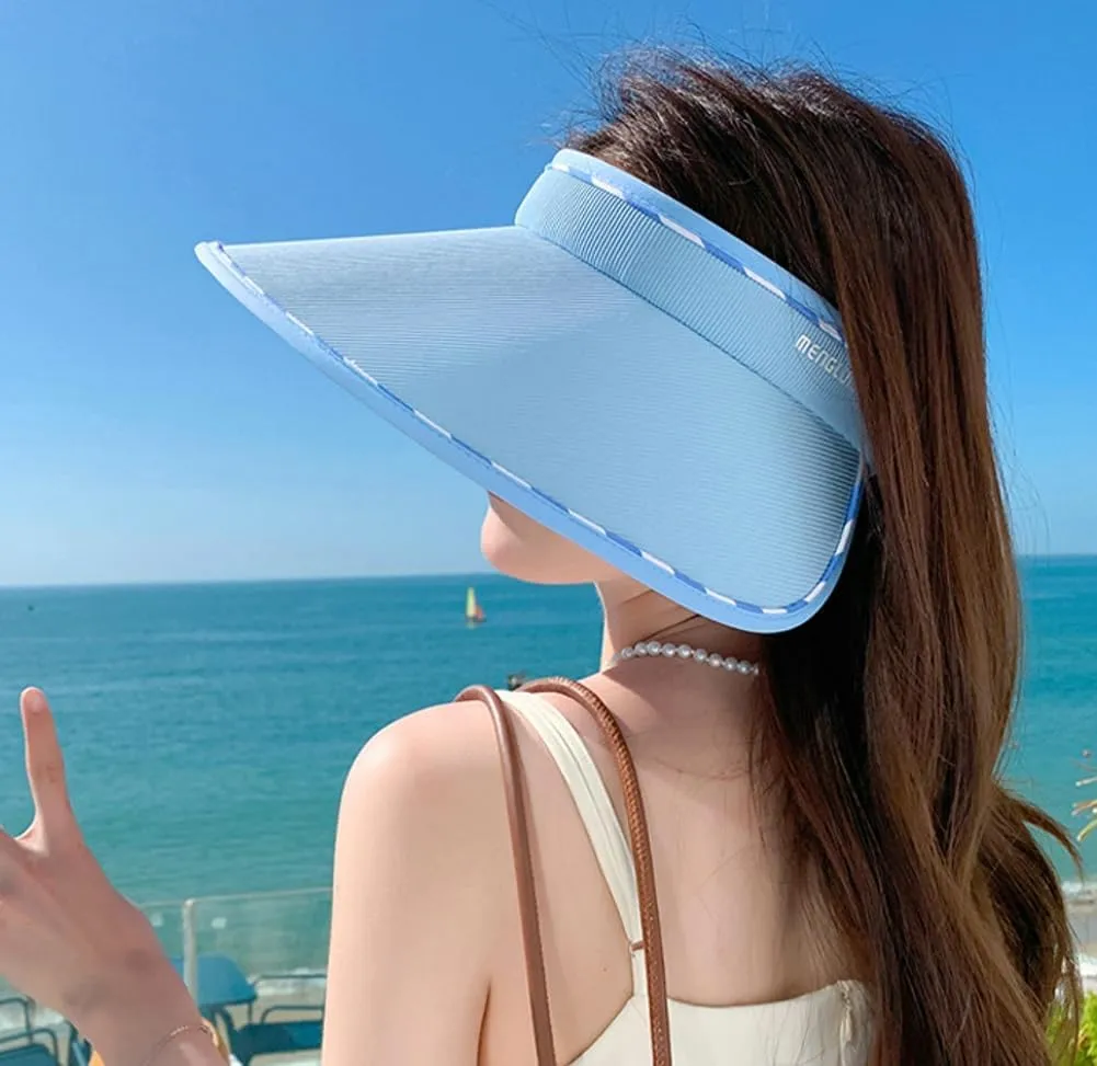 Sun Visor Hats for Women Wide Brim UPF 50  UV Sun Protection Visor Hats Casual Adjustable Roll up Summer Beach Caps