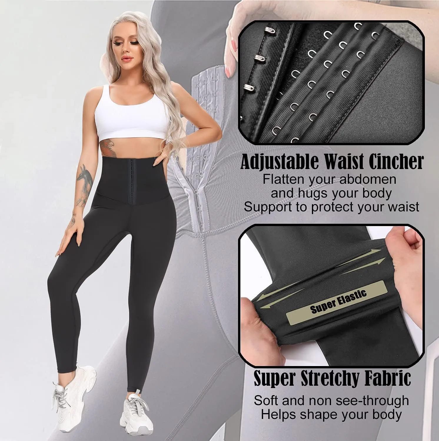 Super High Waist Corset Leggings for Women Shaper Leggings with Waist Trainer Compression Yoga Pants