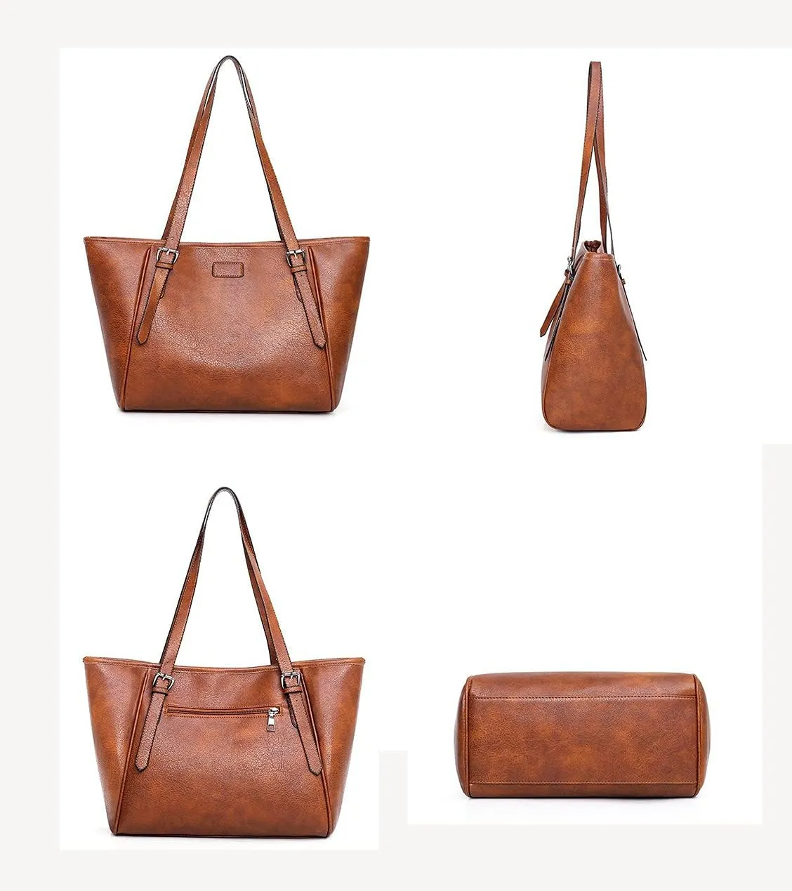 Synthetic PU Leather Tote Shoulder Portable Messenger Women's Bag 5pcs Satchel Crossbody Top-Handle Handbags-Brown