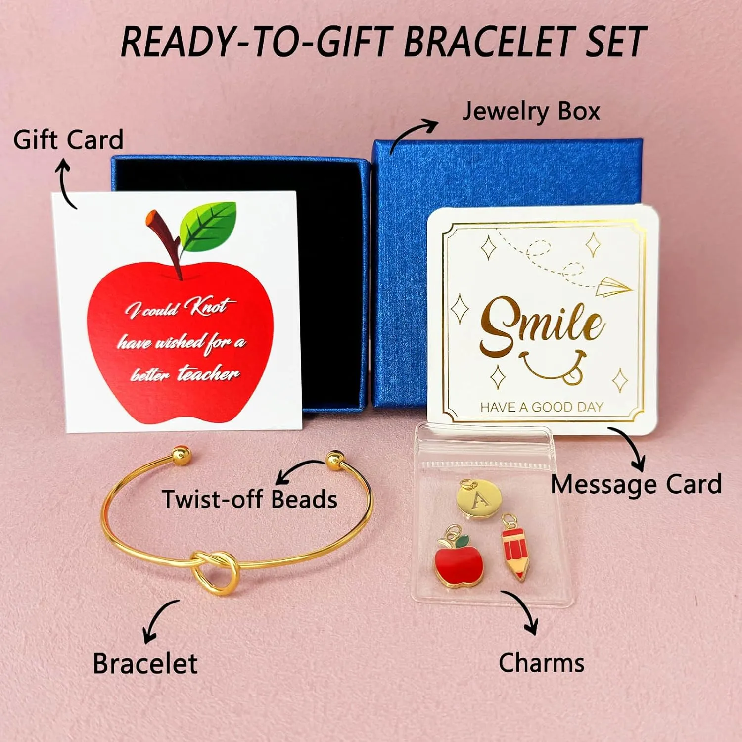 Teacher Appreciation Gifts Initial Charm DIY Bracelets, Back To School Teacher Gifts Christmas Gifts for Teachers, Cool Teacher Bracelet Teacher Accessories For Women(Letter A)