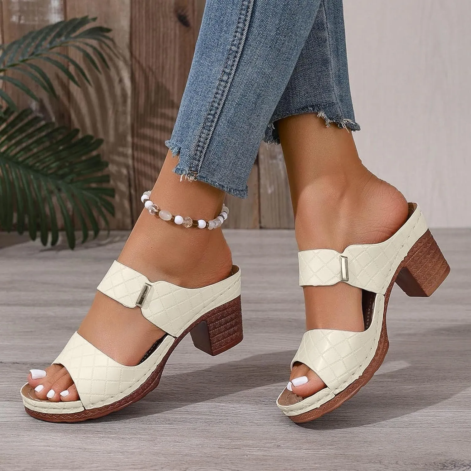 Temperament Chunky Heel Sandals for Women Ankle Strap Wedding Business Dressy Shoes Arch Support Chunky Shoes