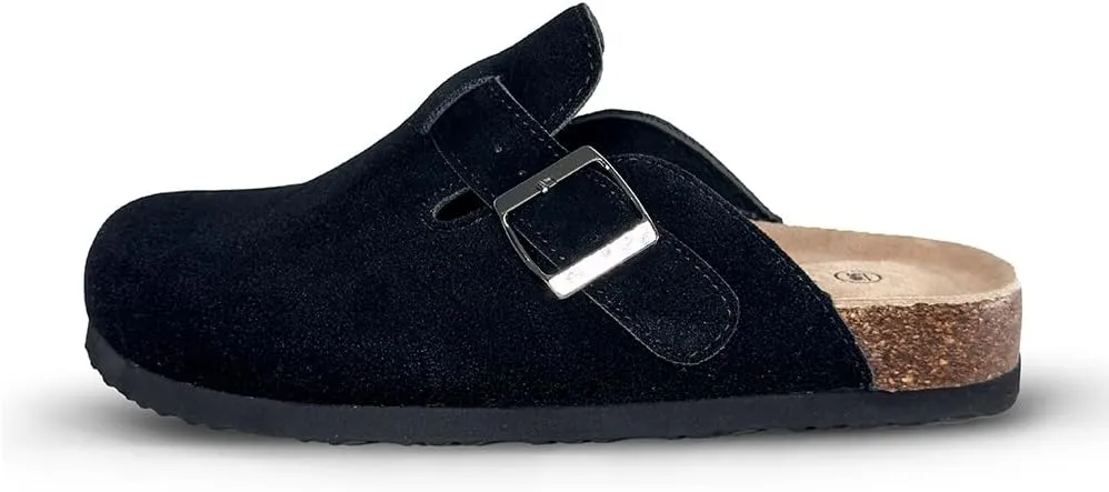 TF STAR Unisex Soft Footbed Clog Cow Suede Leather Clogs, Cork Clogs Shoes for Women Men Tan