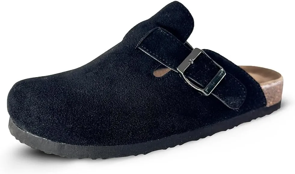 TF STAR Unisex Soft Footbed Clog Cow Suede Leather Clogs, Cork Clogs Shoes for Women Men Tan