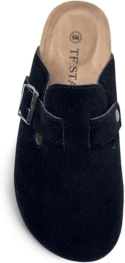 TF STAR Unisex Soft Footbed Clog Cow Suede Leather Clogs, Cork Clogs Shoes for Women Men Tan