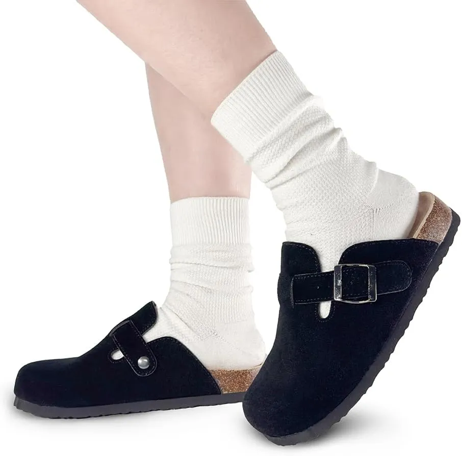 TF STAR Unisex Soft Footbed Clog Cow Suede Leather Clogs, Cork Clogs Shoes for Women Men Tan