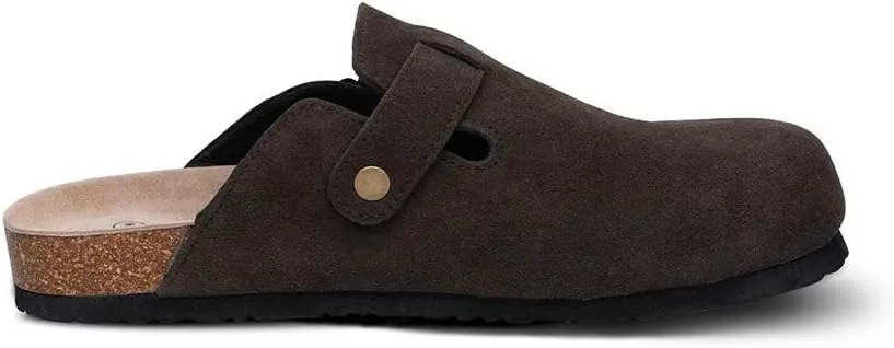 TF STAR Unisex Soft Footbed Clog Cow Suede Leather Clogs, Cork Clogs Shoes for Women Men Tan