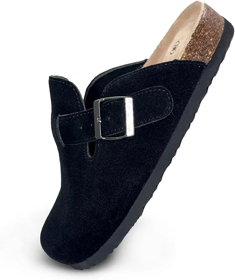 TF STAR Unisex Soft Footbed Clog Cow Suede Leather Clogs, Cork Clogs Shoes for Women Men Tan