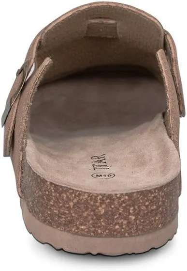 TF STAR Unisex Soft Footbed Clog Cow Suede Leather Clogs, Cork Clogs Shoes for Women Men Tan