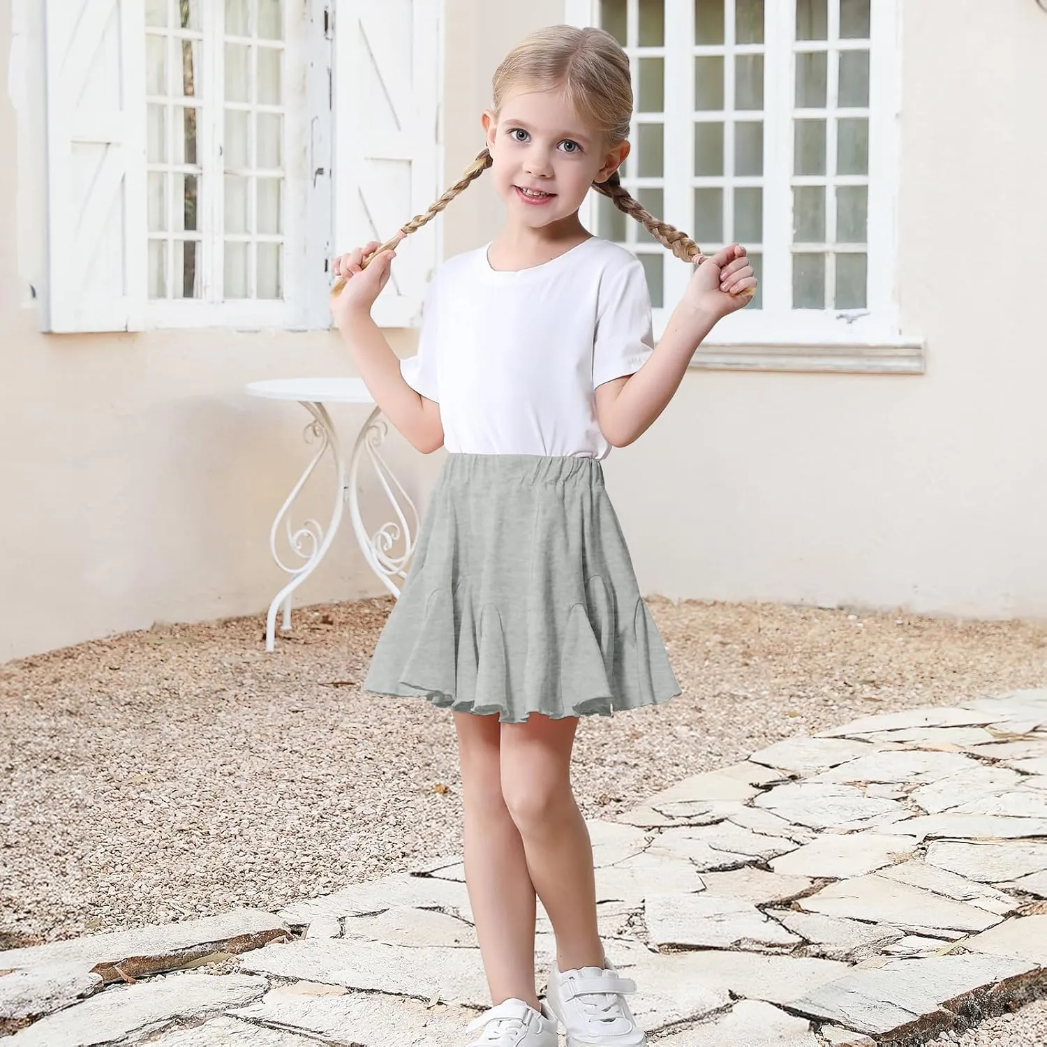 Toddler Baby Girls Skirts Skorts Elastic Little Girls Pleated Skirts Casual Flowy Ruffles Flared for Toddler