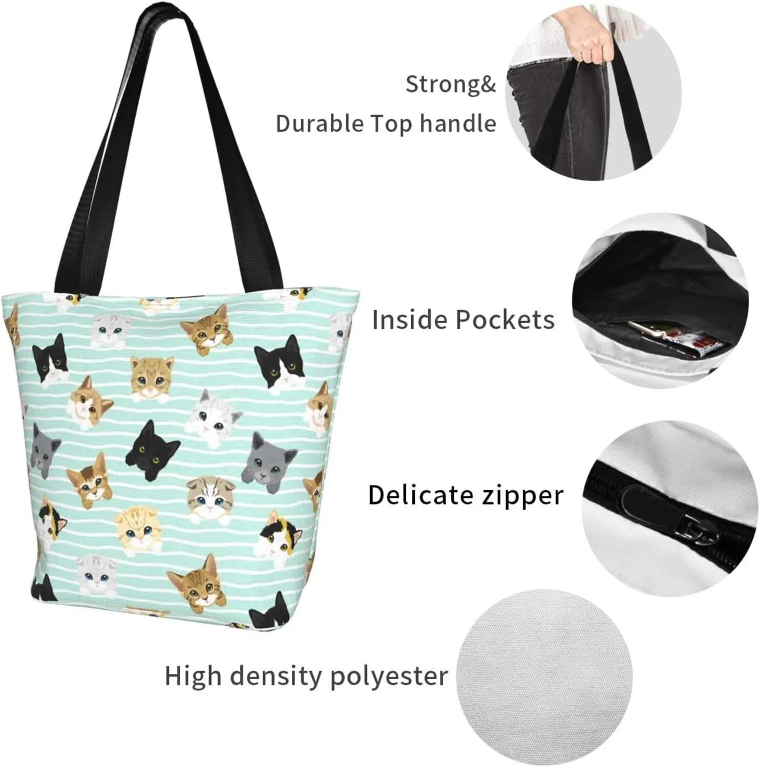 Tote Bag With Zipper Large Women Casual Shoulder Bag Handbag, Reusable Multipurpose Shopping Bag For Women Girls