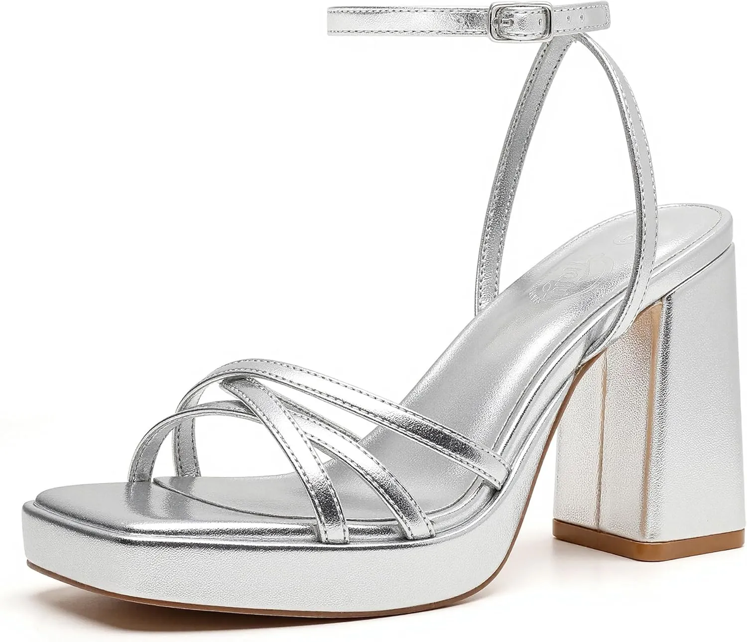 Trary Gold & White Heels - Square Toe, 3 inch Platform, Strappy & Block Heels for Wide Feet, Ankle Strap Y2k Shoes for Prom