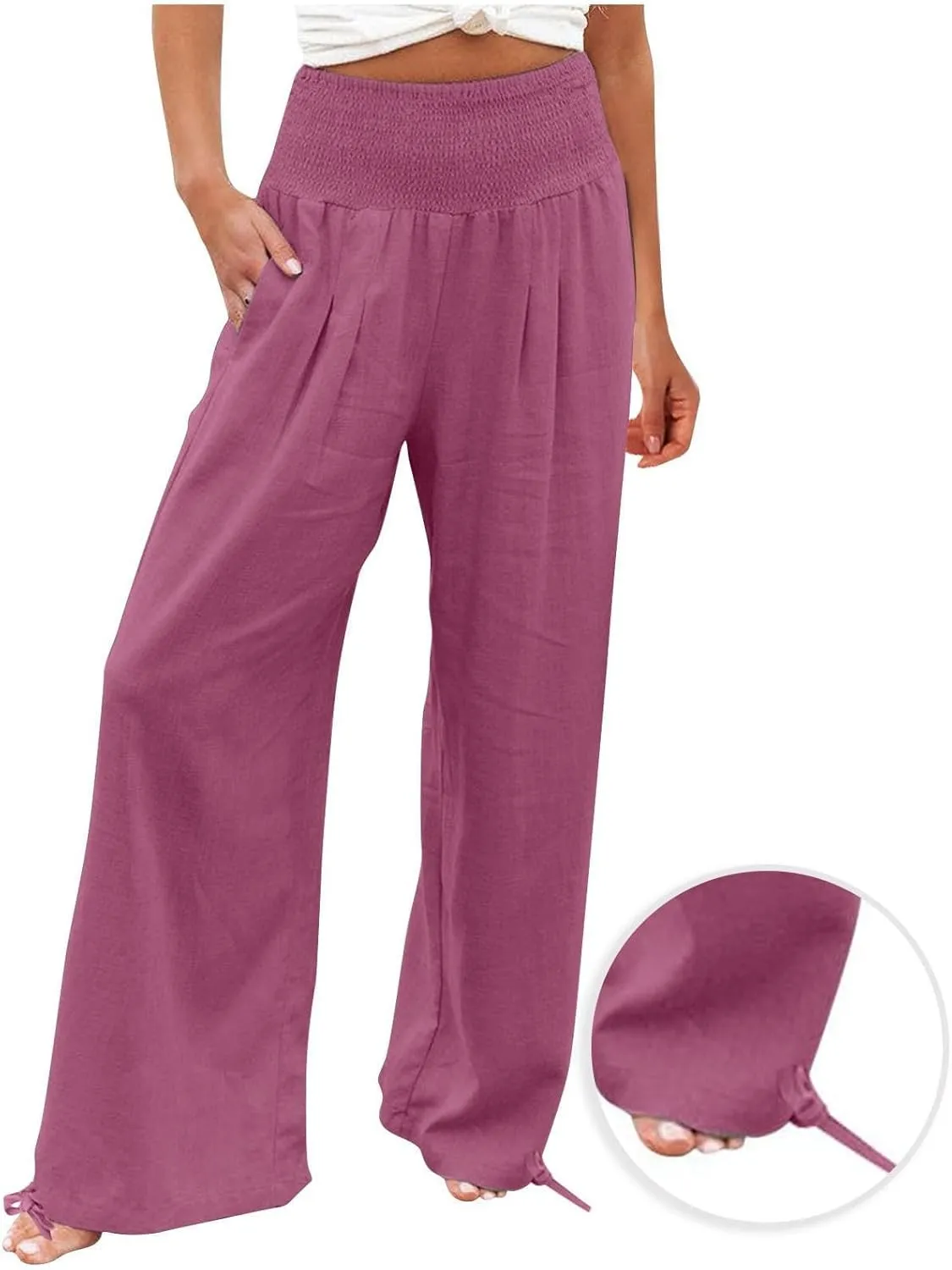 Travel Pants Women Linen Pants Loose Straight Pants High Waisted Wide Leg Pants Lounge Pants Trousers with Pockets