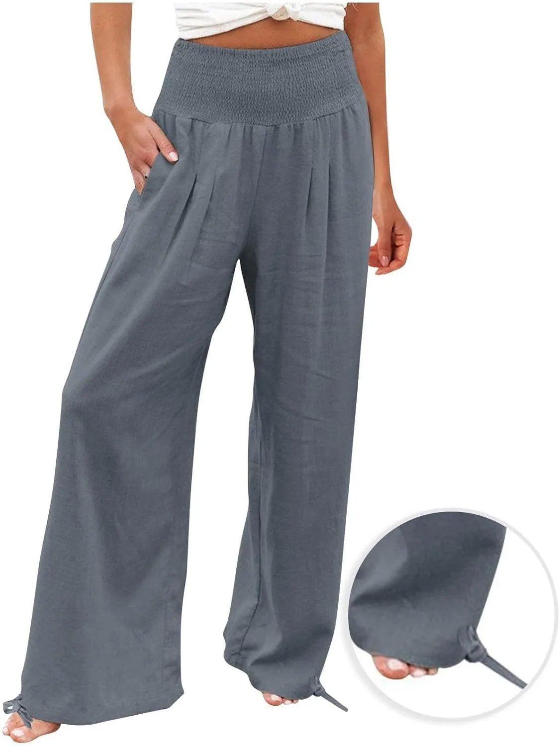 Travel Pants Women Linen Pants Loose Straight Pants High Waisted Wide Leg Pants Lounge Pants Trousers with Pockets