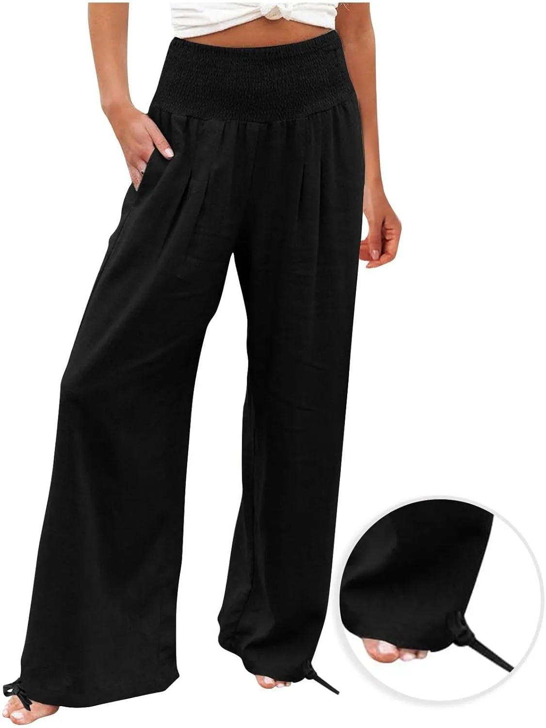 Travel Pants Women Linen Pants Loose Straight Pants High Waisted Wide Leg Pants Lounge Pants Trousers with Pockets