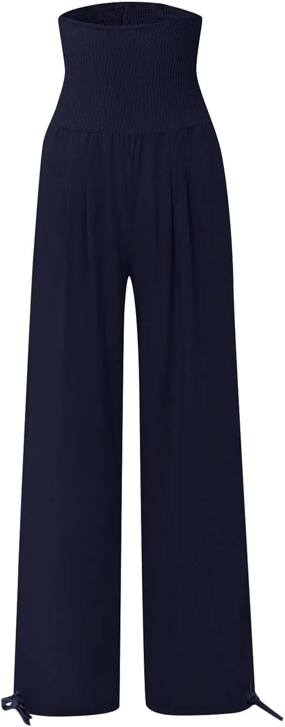 Travel Pants Women Linen Pants Loose Straight Pants High Waisted Wide Leg Pants Lounge Pants Trousers with Pockets