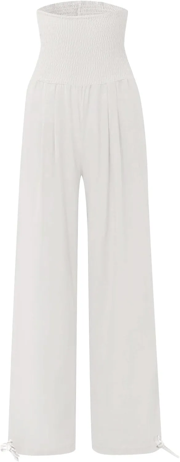 Travel Pants Women Linen Pants Loose Straight Pants High Waisted Wide Leg Pants Lounge Pants Trousers with Pockets