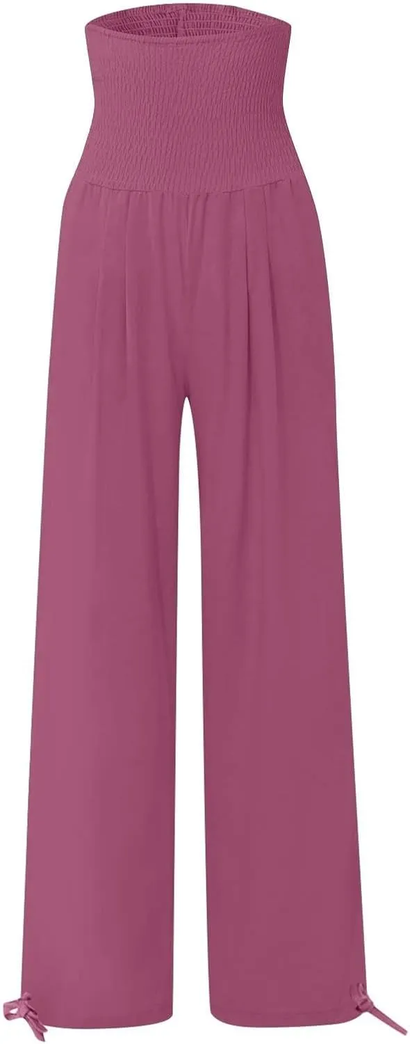 Travel Pants Women Linen Pants Loose Straight Pants High Waisted Wide Leg Pants Lounge Pants Trousers with Pockets