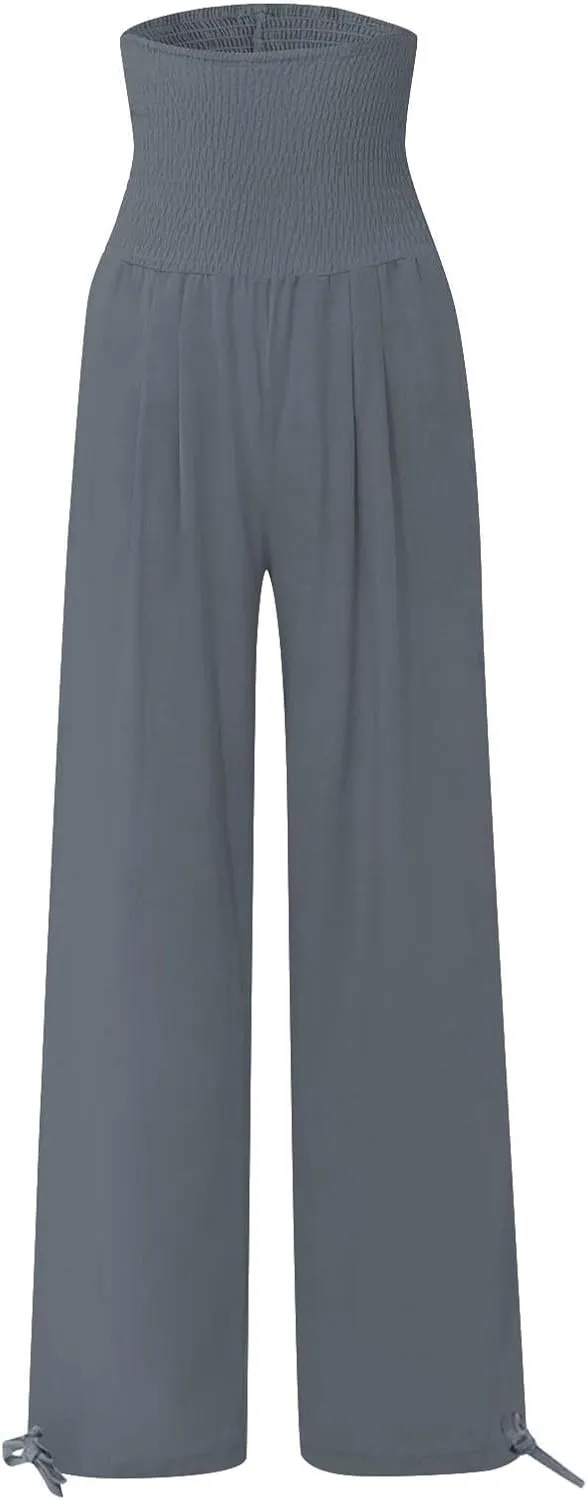 Travel Pants Women Linen Pants Loose Straight Pants High Waisted Wide Leg Pants Lounge Pants Trousers with Pockets