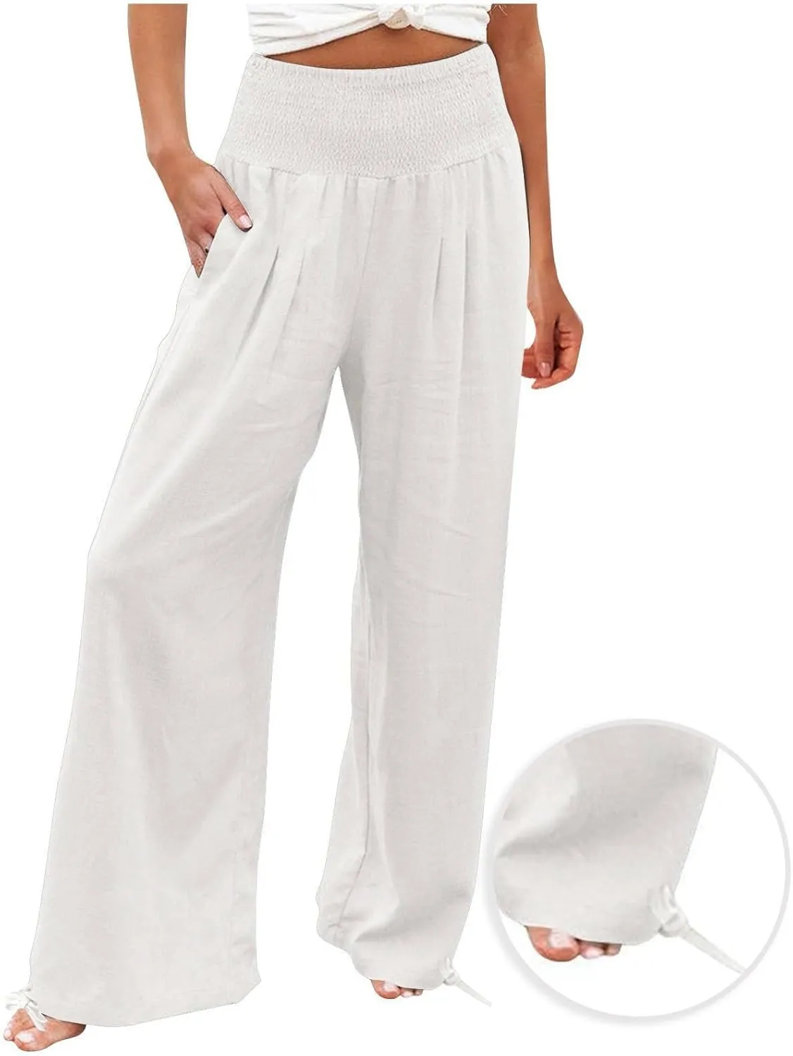 Travel Pants Women Linen Pants Loose Straight Pants High Waisted Wide Leg Pants Lounge Pants Trousers with Pockets