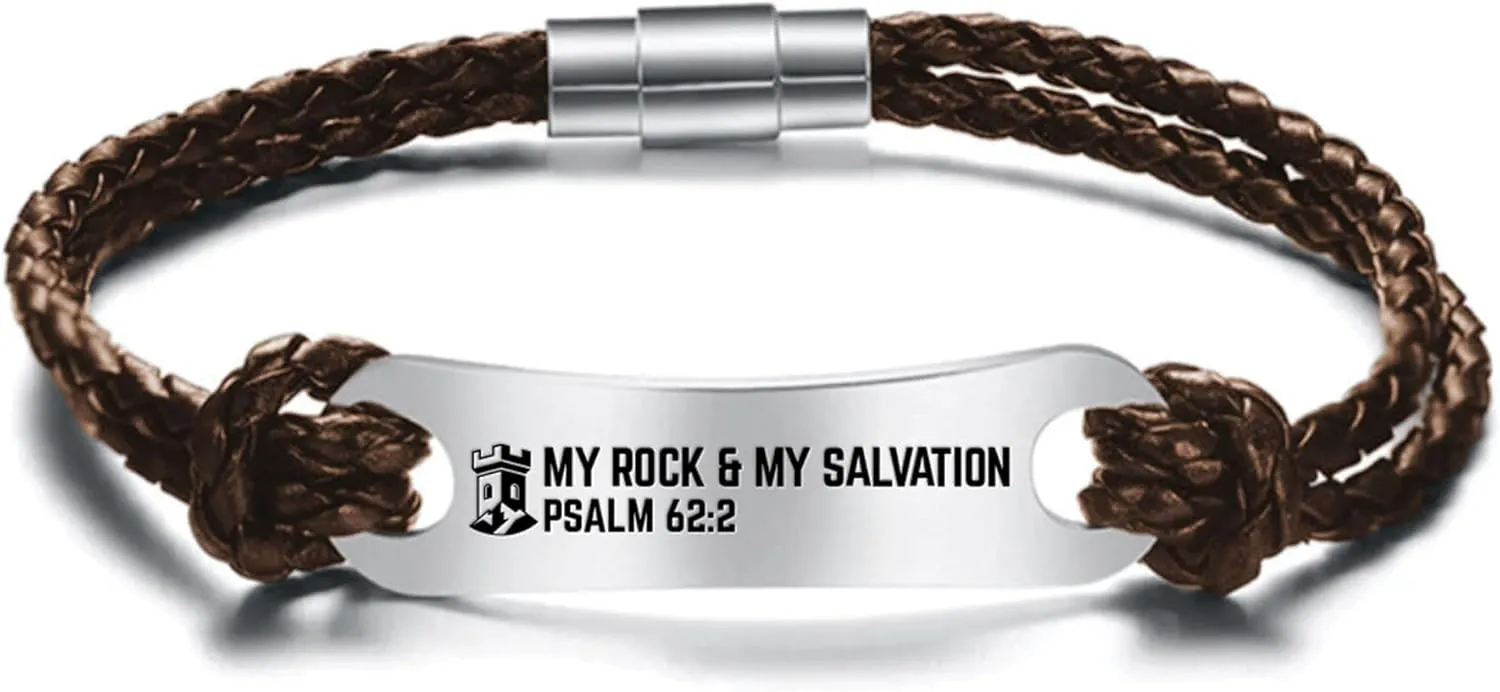 TREE OF LIFE REV. 22:14 Scripture Bracelets, Inspirational Black Leather Bible Verse Bracelet For Men, 9" Inspirational Mens Christian Bracelet As Bible Verse Gifts For Men & Boys