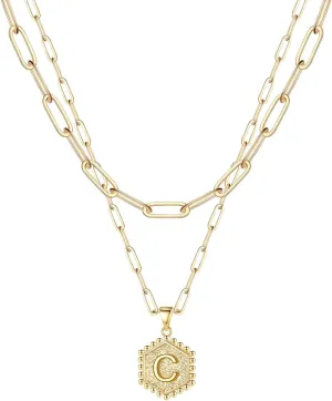 Trendy Layered Stackable Choker Necklace for Women,26 Alphabet Initial Gold Necklaces Dainty Gold Plated Pendant Necklace