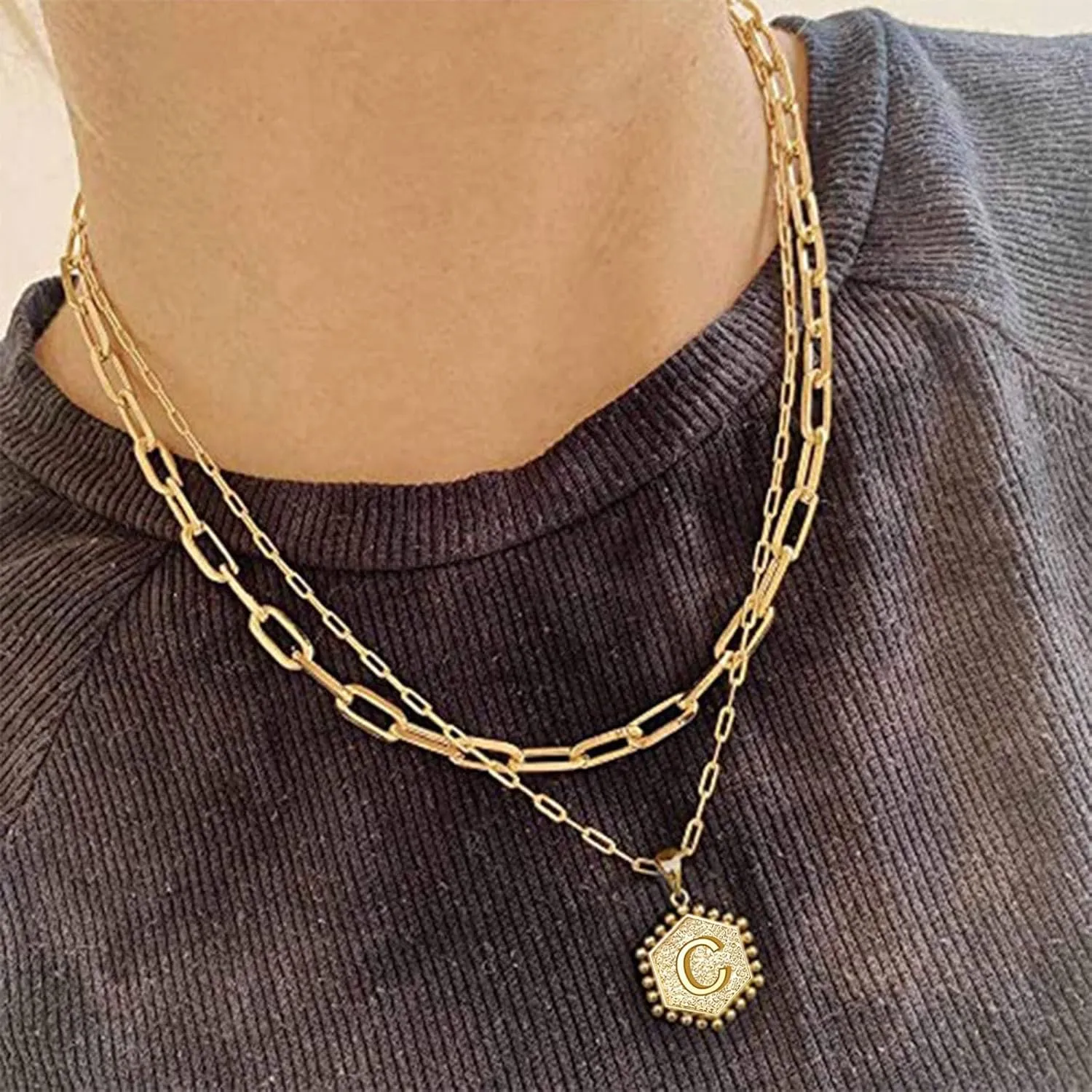 Trendy Layered Stackable Choker Necklace for Women,26 Alphabet Initial Gold Necklaces Dainty Gold Plated Pendant Necklace