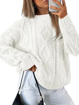 Trendy Queen Women's Oversized Cable Knit Crewneck Sweaters